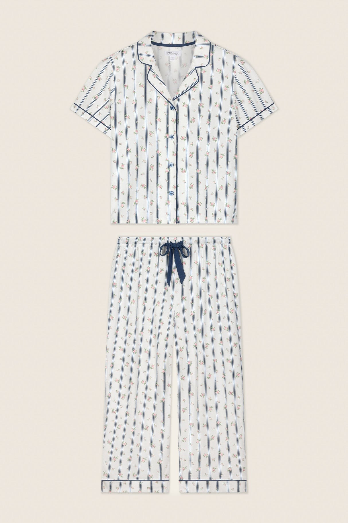 Cotton Jersey Stripes & Blooms Cropped PJ Set