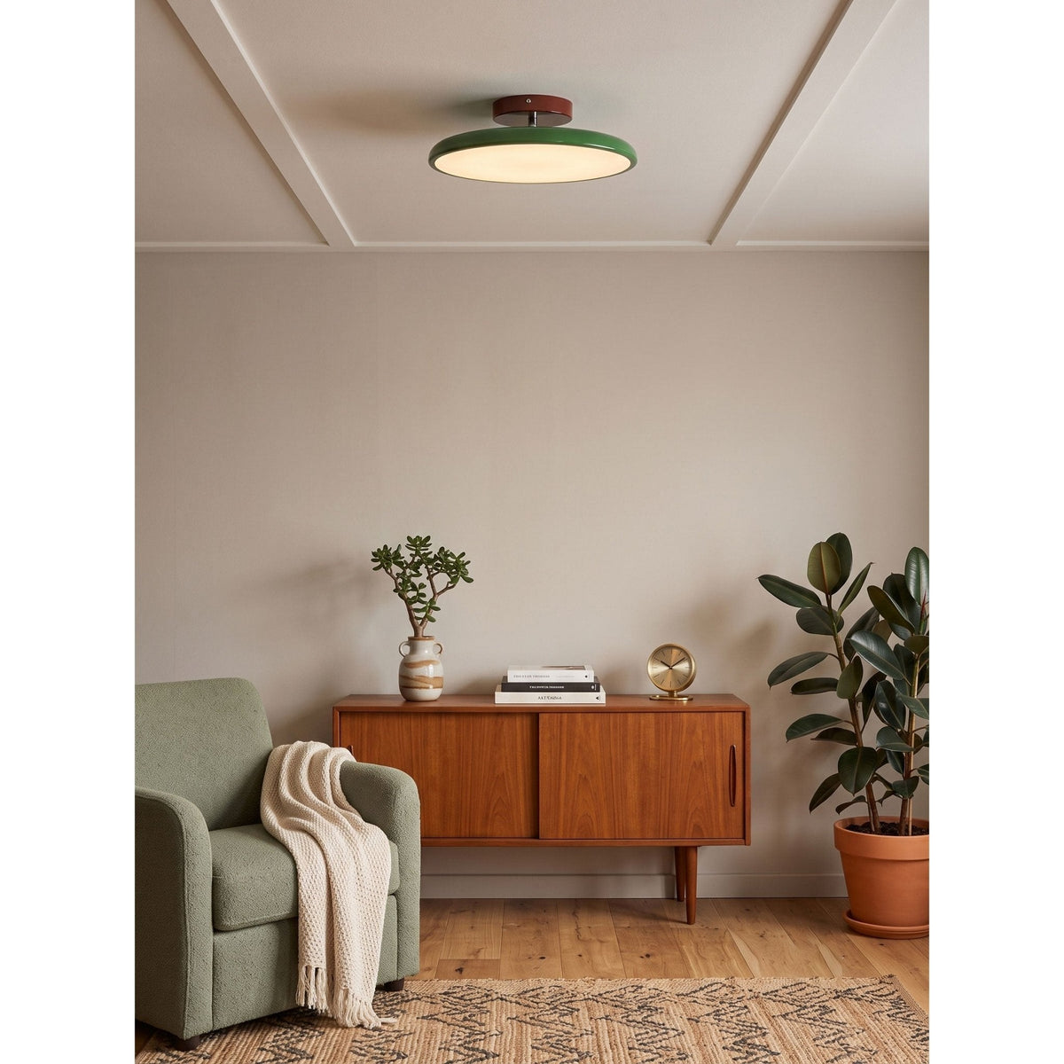Orbitra | Flush Mount LED Ceiling Light with Swivel Arm, Dimmable Beige or Green Fixture