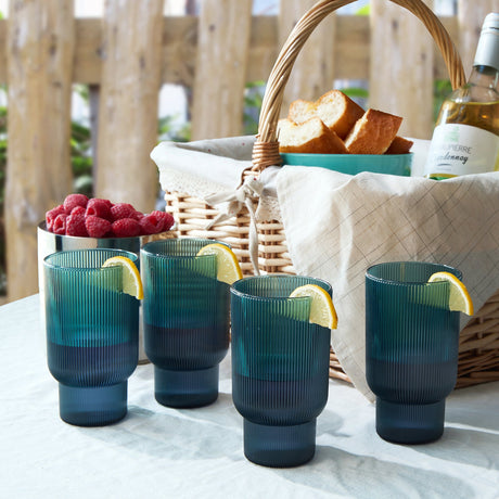 Eze-Acrylic-Ribbed-Highball-Glassware,-Set-of-4-Highball
