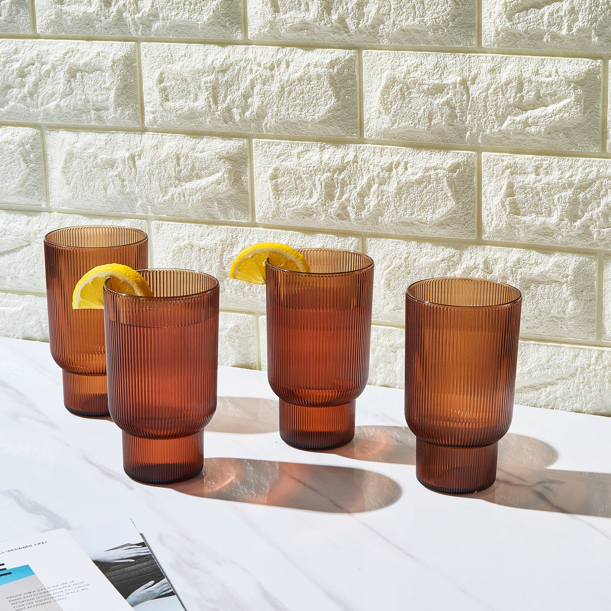Eze Acrylic Ribbed Highball Glassware, Set of 4
