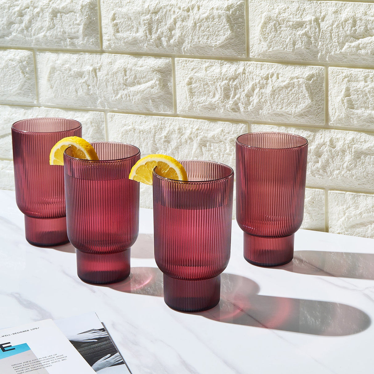 Eze Acrylic Ribbed Highball Glassware, Set of 4