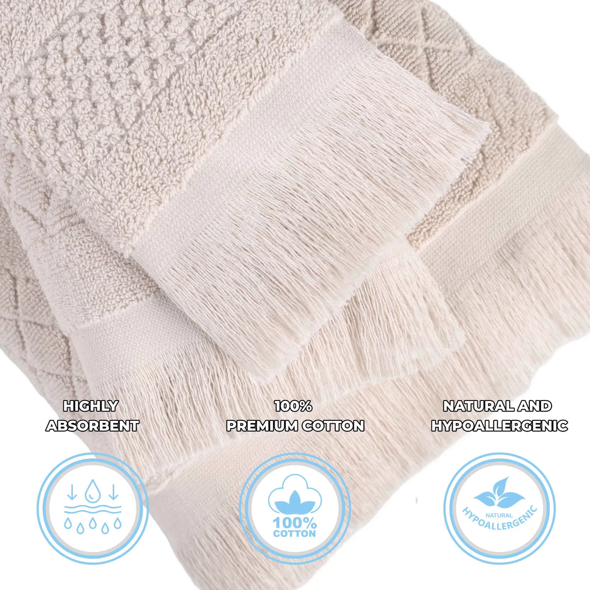 Cotton Geometric Jacquard Absorbent Bath Towel Set of 3 - Bath Towel by Superior Brand
