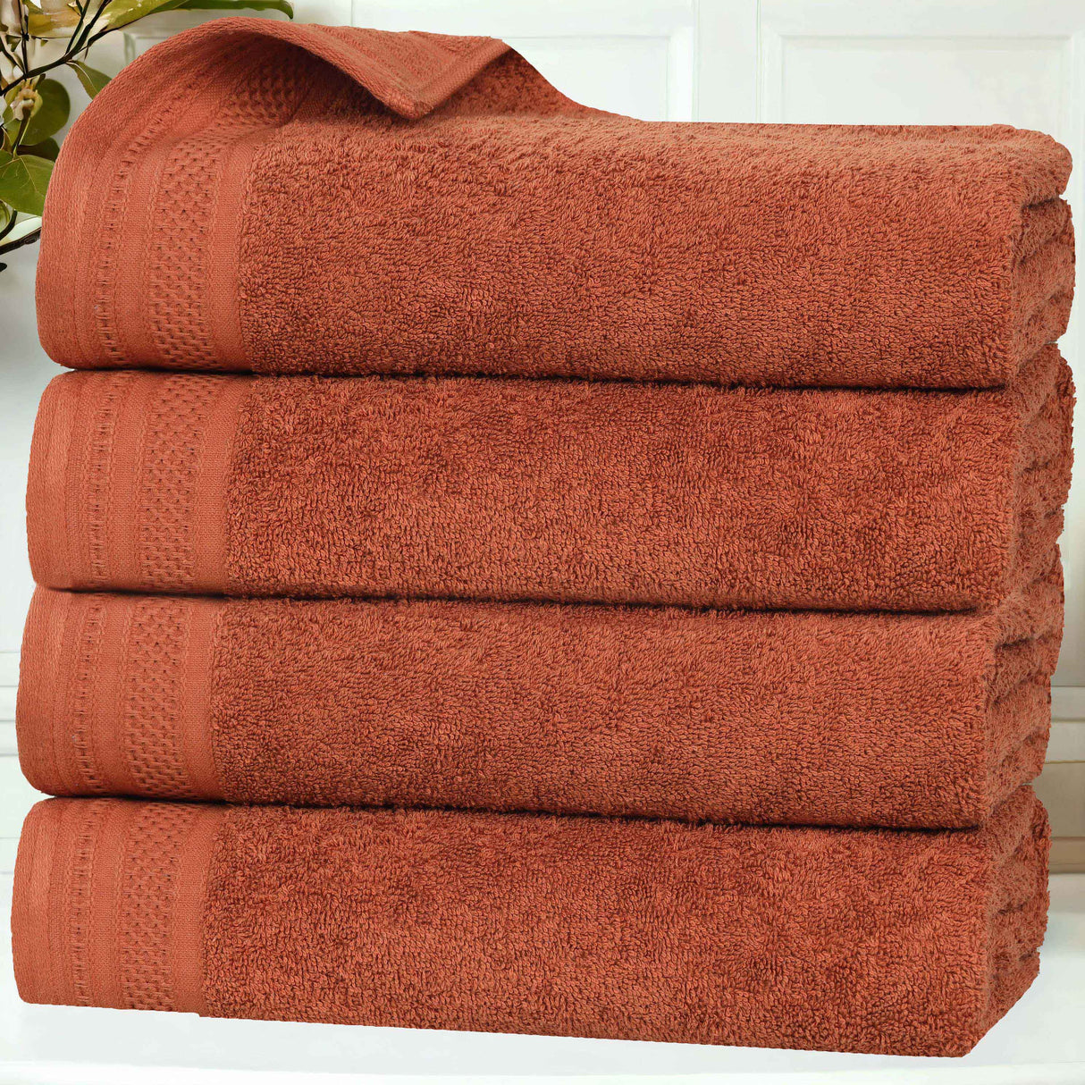 Honeycomb Textured Waffle Border Cotton Bath Towels, Set of 4 - Bath Towel by Superior Brand