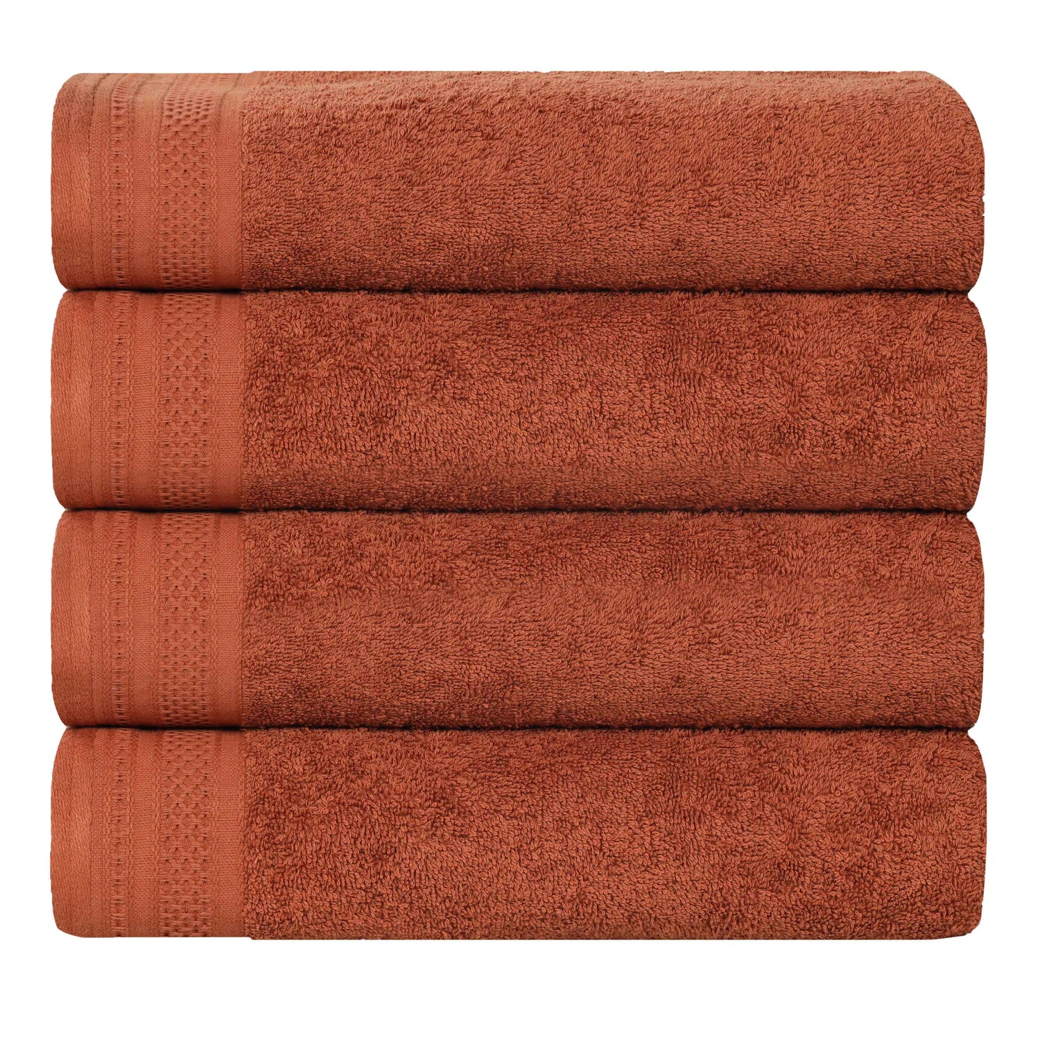 Honeycomb Textured Waffle Border Cotton Bath Towels, Set of 4 - Bath Towel by Superior Brand