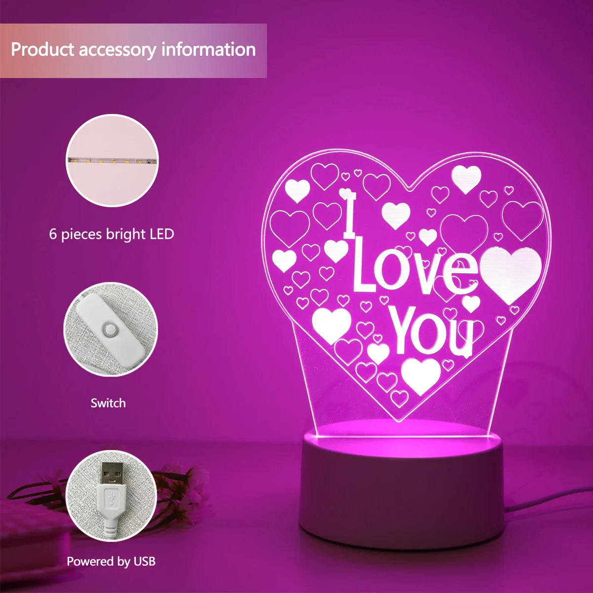 Pink 3D I LOVE YOU Night Light – Romantic LED Gift Lamp for Bedroom Lovers