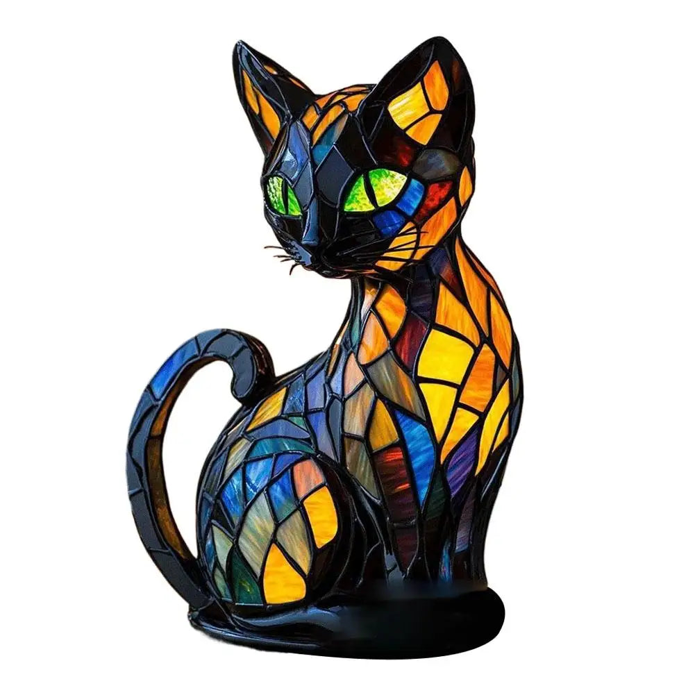 3D Retro Magic Stained Glass Cat Lamp Nightstand LED Multi-Color Cute Gift 2025