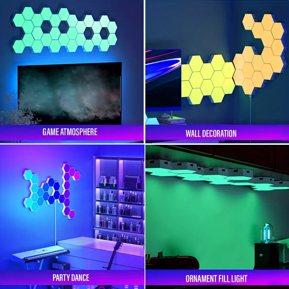 Hexagon LED Wall Lights RGB Panels with Music Sync App Control for Bedroom