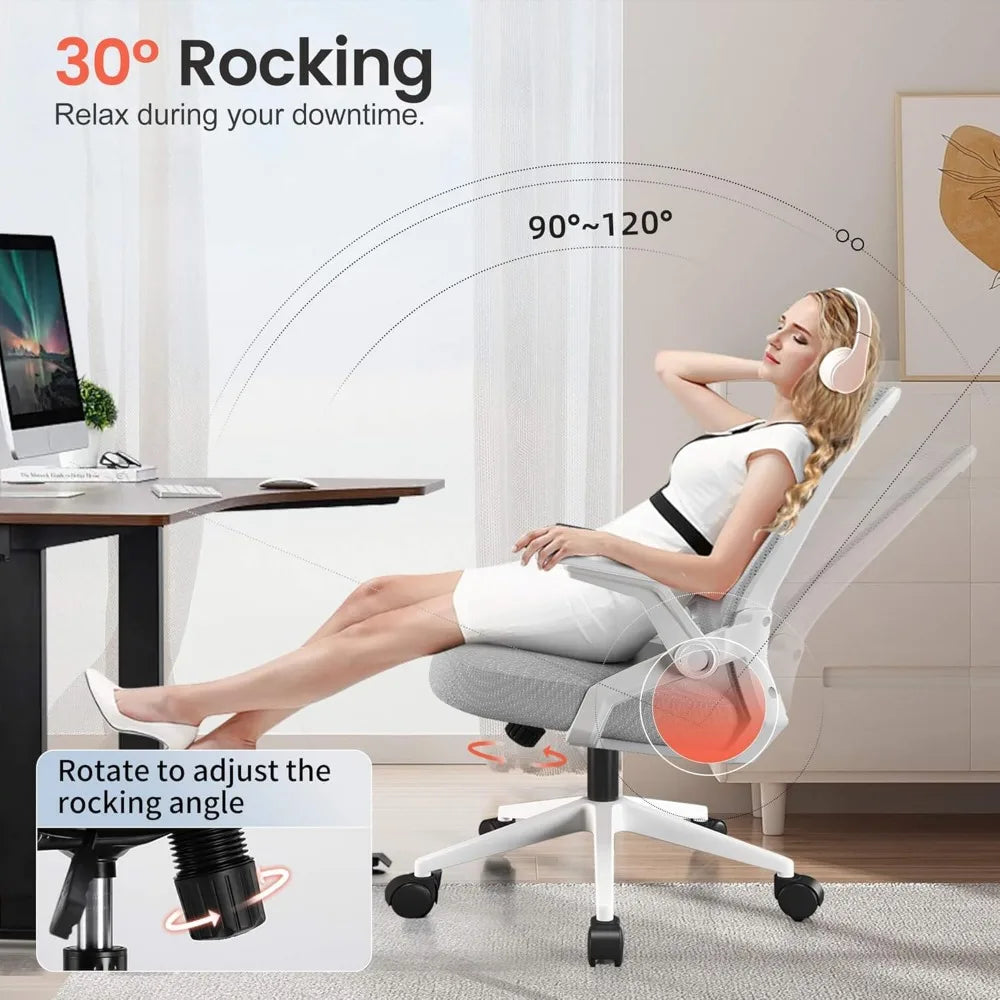 Ergonomic Mesh Office Chair Flip-Up Armrests Lumbar Support Wide Seat
