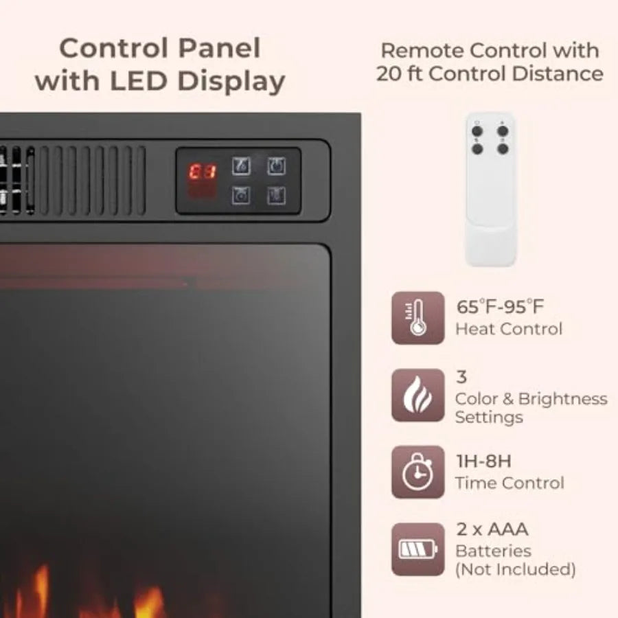 23 Inch Electric Fireplace Insert with Heater 1500W – Adjustable Flame Home Decor