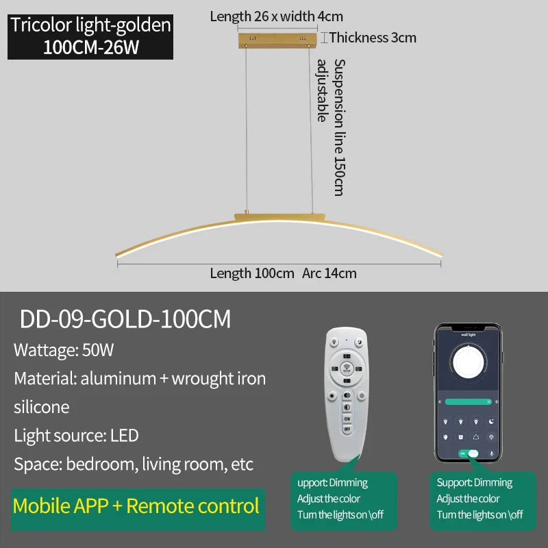 Modern LED Arc Pendant Light – Adjustable Dining Room Hanging Lamp for Kitchen