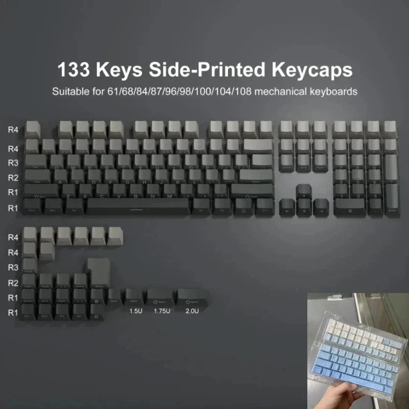 133-Key Gradient Green PBT Keycaps Cherry Profile Double Shot Side Printed Set