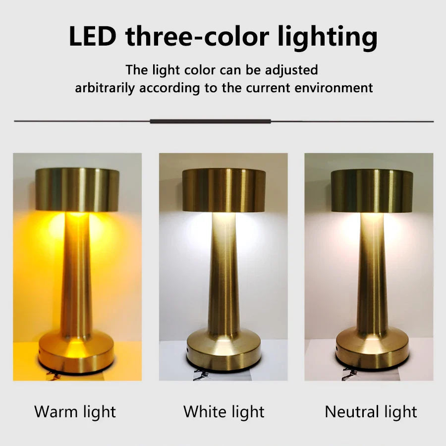 LED Metal Touch Table Lamp Rechargeable Night Light for Bar Coffee Table Decor