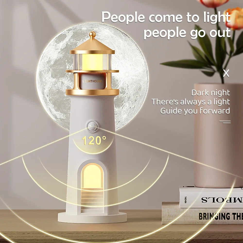Moon Projection Night Light Lighthouse Lamp Motion Sensor Dimmable Bluetooth Gift