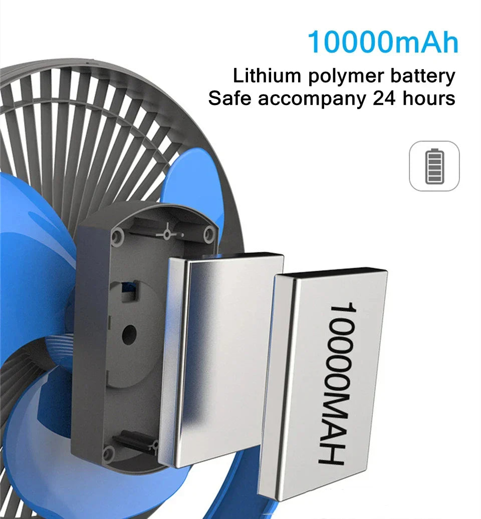 Clip On Fan 10000mAh USB Rechargeable 4-Speed 360° Rotation