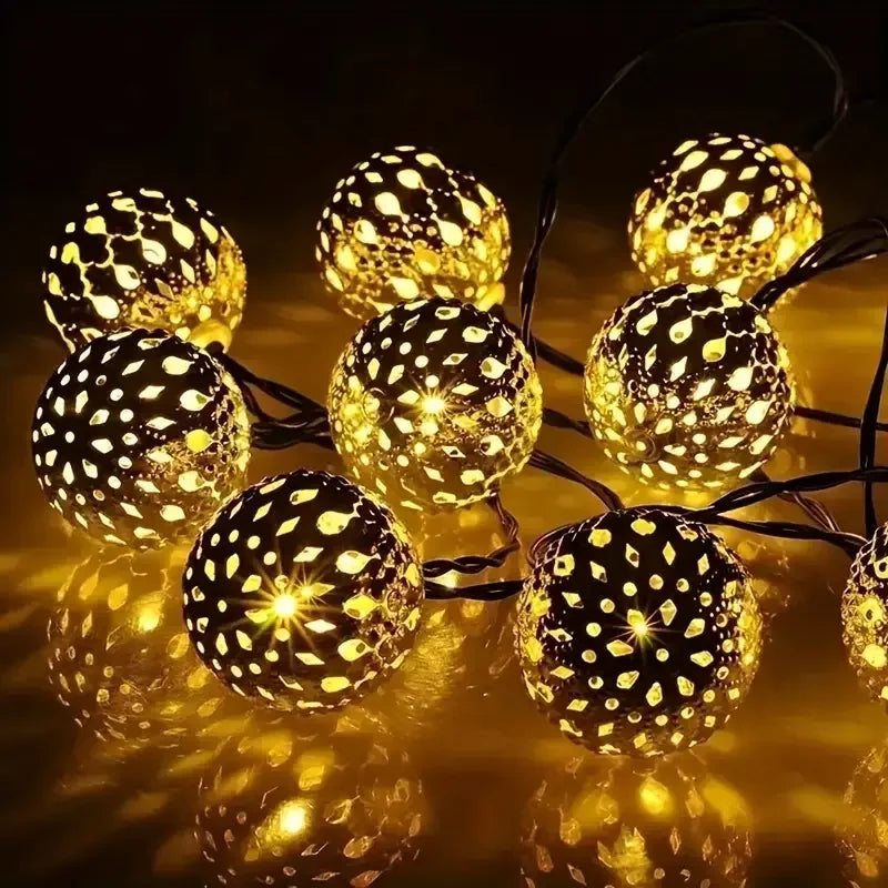 Outdoor Solar Moroccan Ball String Lights 50/30/20 LED Fairy Lights Garden Party