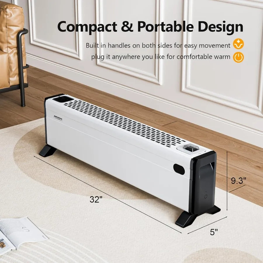 32-Inch Electric Baseboard Heater 1500W with Knob Control for Home Indoor Use