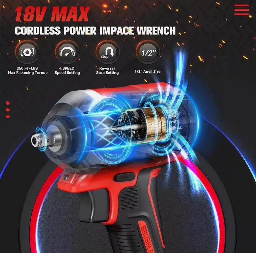 500Nm 1/2 Inch Brushless Cordless Impact Wrench 4 Speed Electric Driver