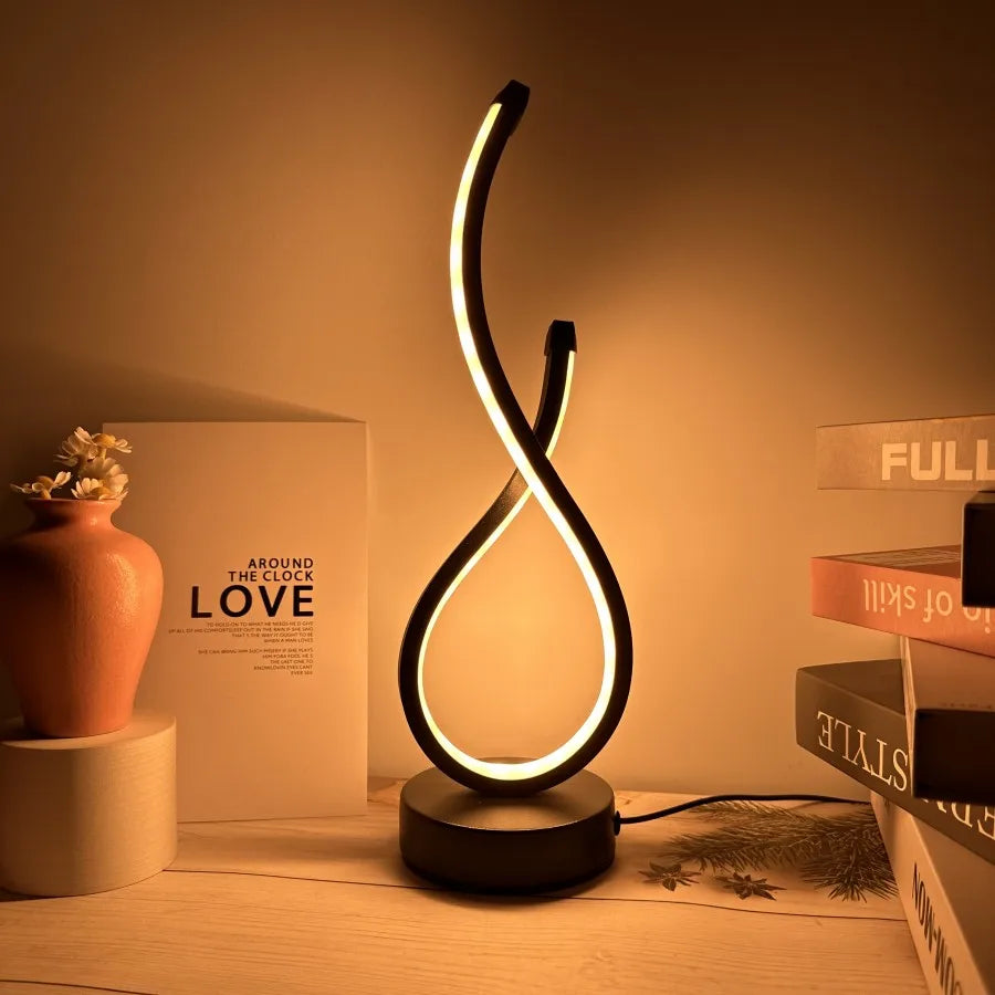 Spiral LED Night Light Dimmable Desk Lamp 3-Color Reading Bedside Bedroom Decor