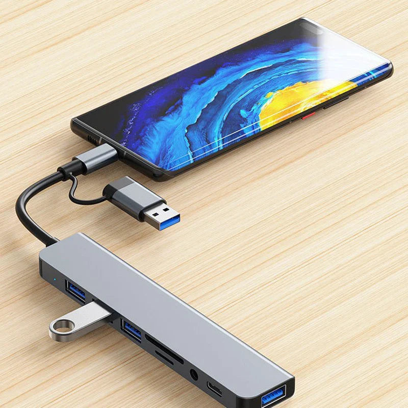 8 in 2 USB C Hub Docking Station Audio Jack SD Card Reader for Laptop