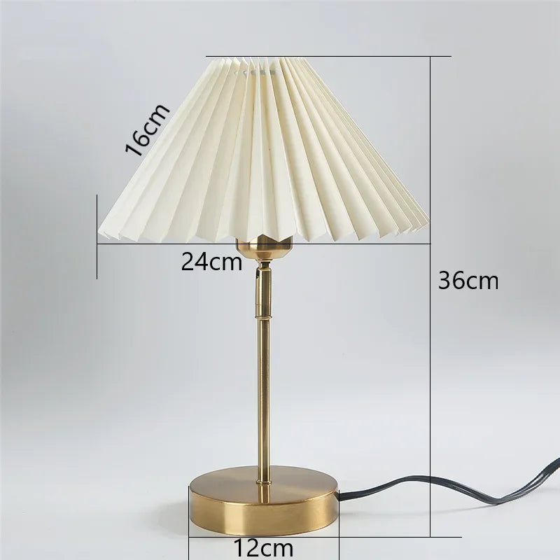 Adjustable Pleated LED Table Lamp – Retro E27 Desk Light for Bedroom & Living Room