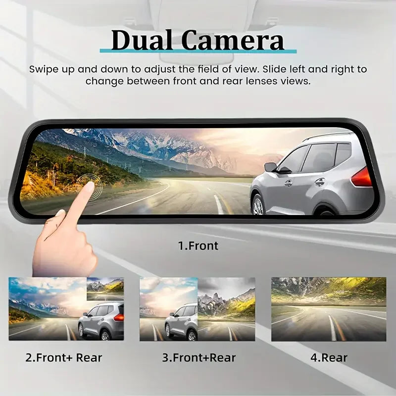 4K Mirror Dash Cam with Touch Screen, Front Rear Dual Recording & Night Vision