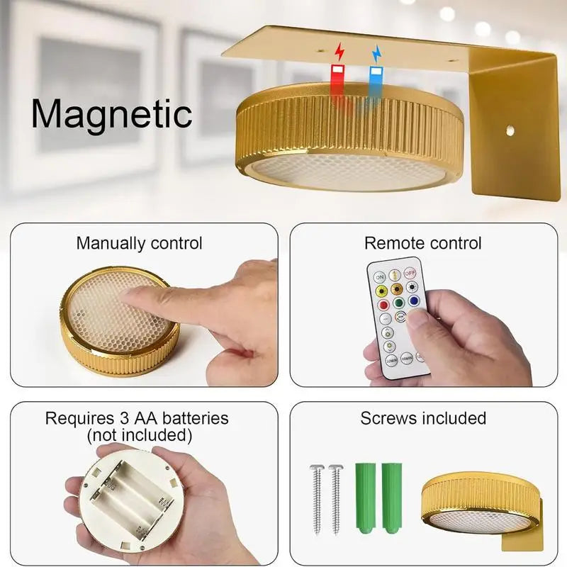 3 Pack Remote Control Picture Lights Battery Powered Dimmable Art Display Lamps