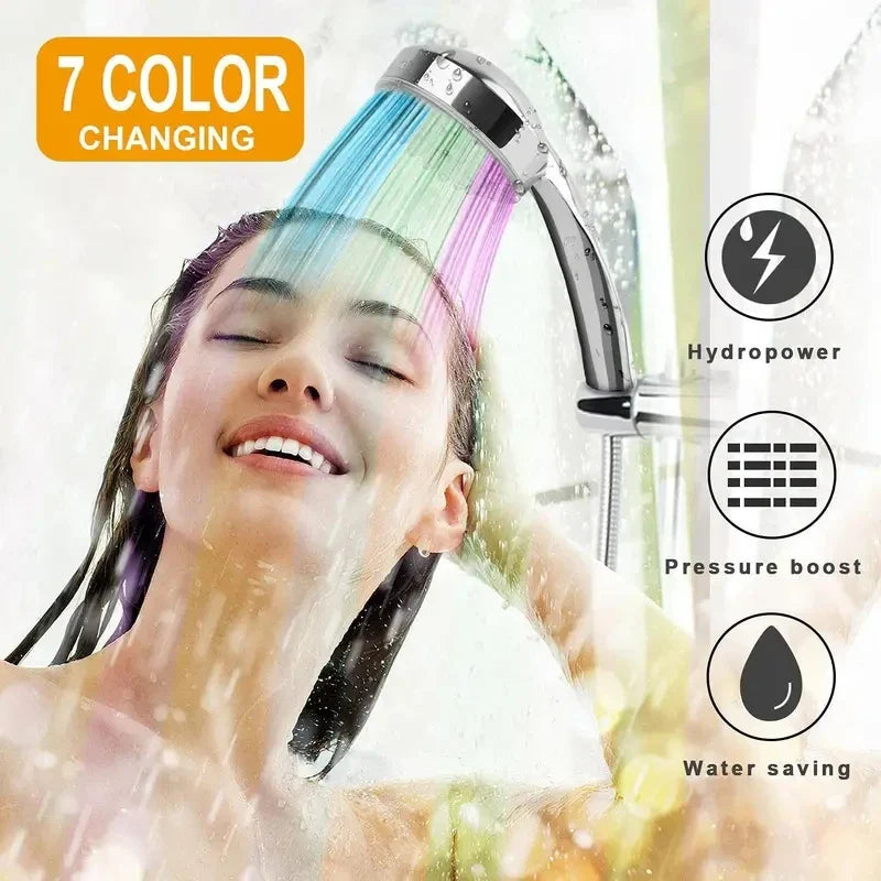 7-Color LED Rainfall Shower Head Water Saving Bathroom Replacement Sprayer