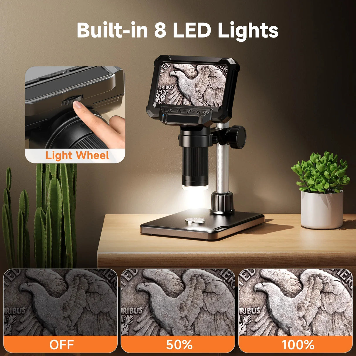 1600X Digital Microscope 4.3 Inch IPS Screen Coin Magnifier 1080P LED