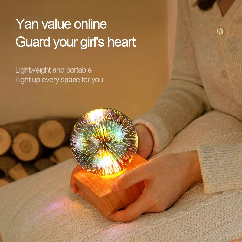 3D Firework LED Night Light Glass Ball Starry Sky Table Lamp