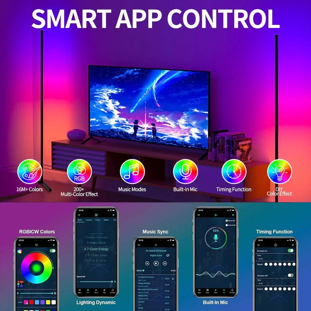 Smart RGB Corner Floor Lamp LED Music Sync App Control Ambient Lighting for Home