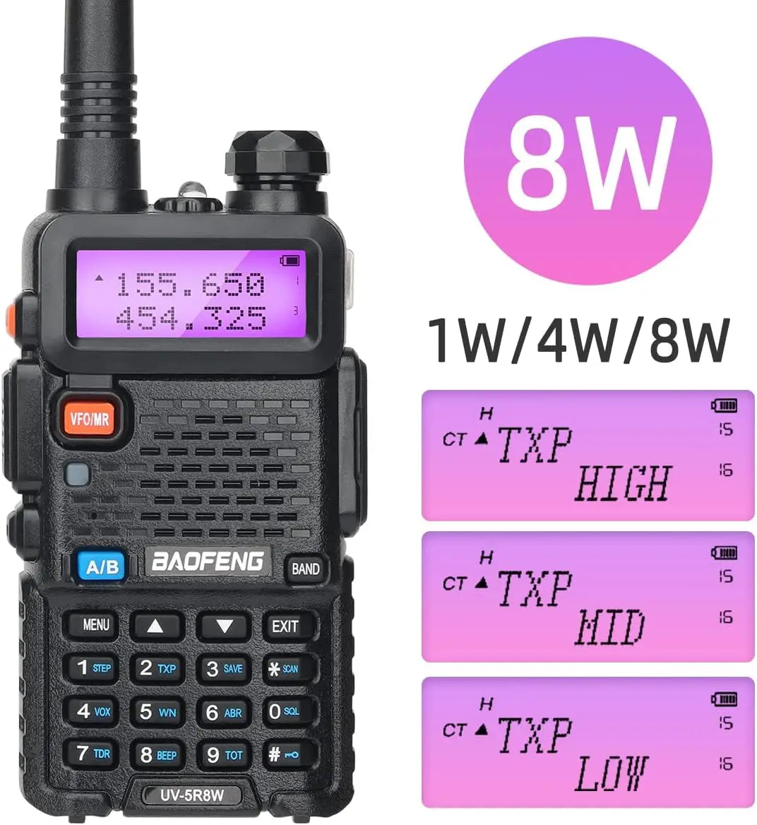 8W Dual Band Walkie Talkie Long Range Two Way Radio 128 Channel Handheld