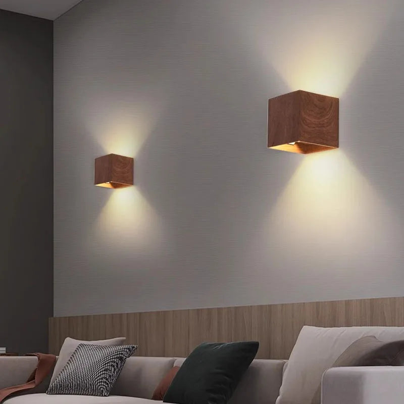 Nordic Wooden Wall Sconce LED Up Down Bedside Living Room Walnut Light