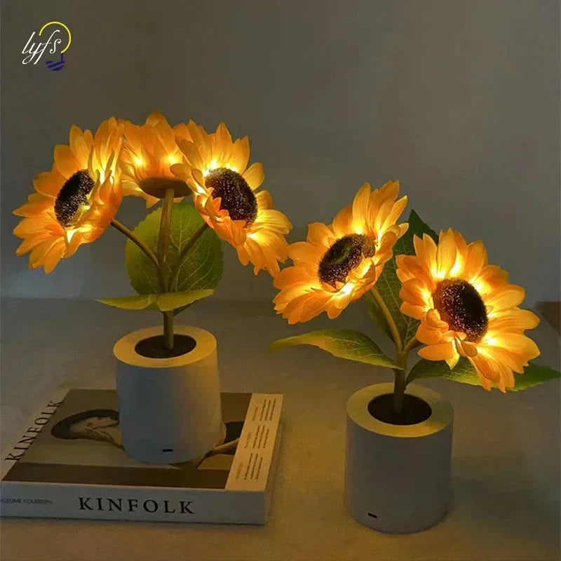 3 LED Sunflower Night Light Rechargeable Table Lamp Bedroom Bedside Decor Lamp