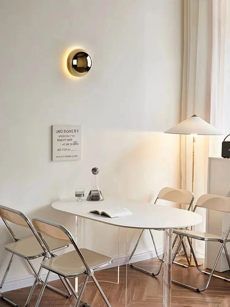 Nordic Silver Wall Lamp Minimalist Circular LED Light for Bedroom Hallway Stairs
