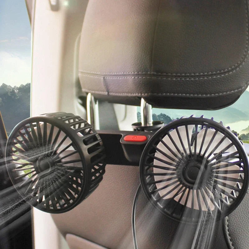 Dual Head USB Car Fan 3-Speed 360° Adjustable Portable