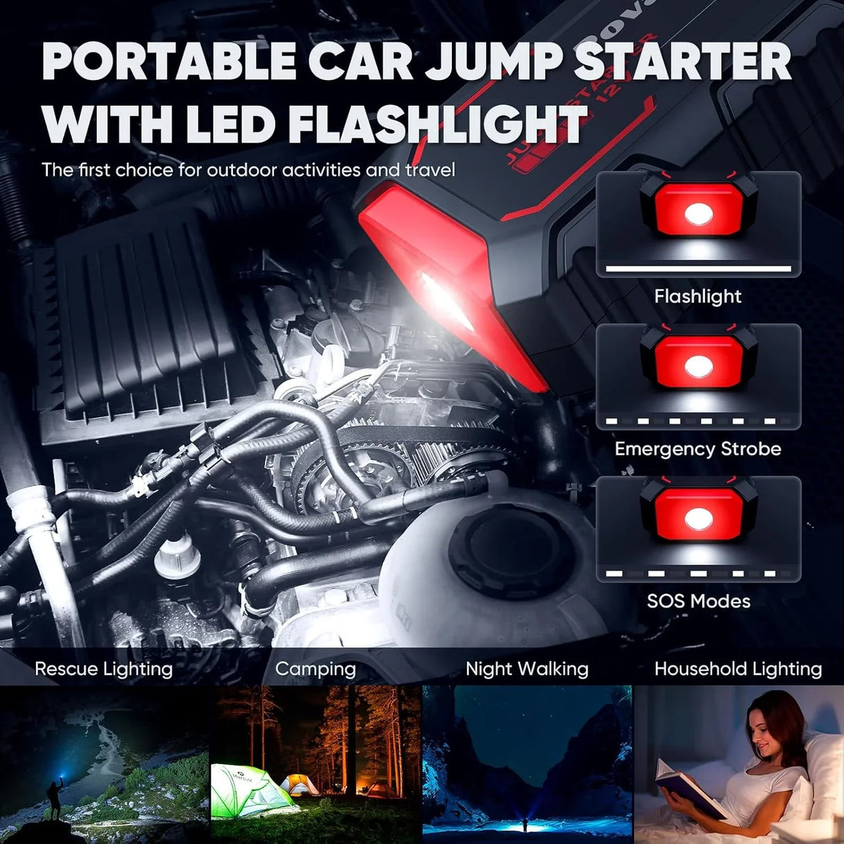 3000A Car Jump Starter 12V Portable Battery Booster with Power Bank & LED Light