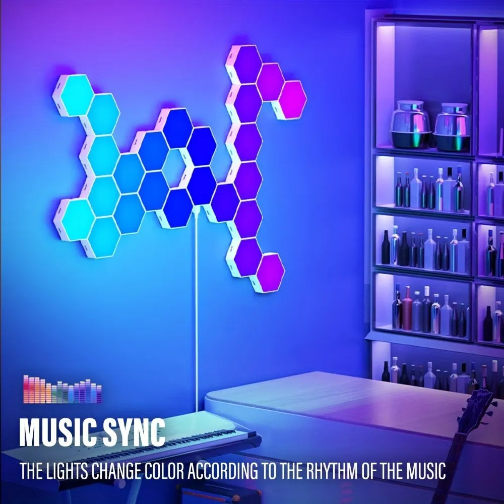 Hexagon LED Wall Lights RGB Panels with Music Sync App Control for Bedroom