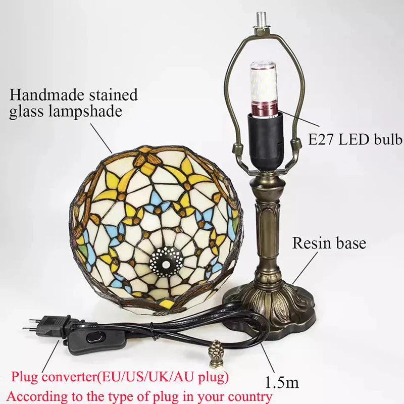 Tiffany Style Table Lamp Stained Glass E27 Bedside Light Retro Home Decor