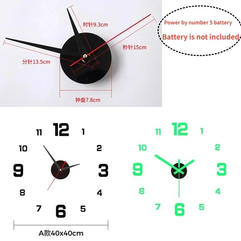 Luminous Digital Wall Clock Silent LED 3D DIY Modern Bedroom Living Room Decor