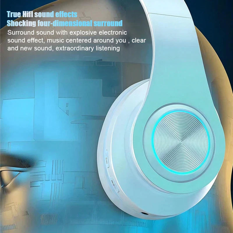 Wireless Gaming Headset Foldable Lightweight Headphones with Mic 3.5mm Audio