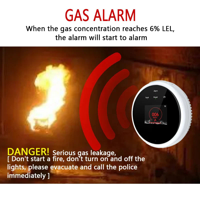 Tuya WiFi Gas Detector Smart Home Natural Gas Alarm LCD Display Combustible Sensor