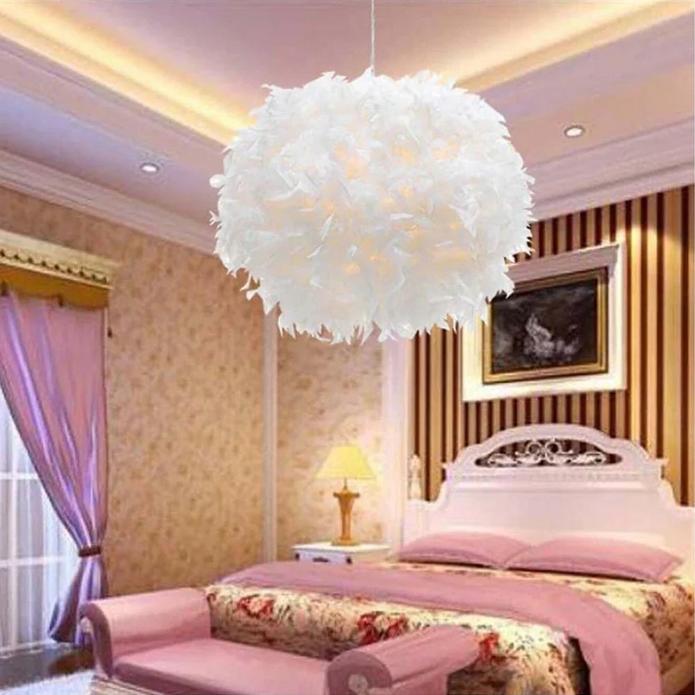 Modern LED Pendant Ceiling Light Feather Droplight Hanging Chandelier Bedroom