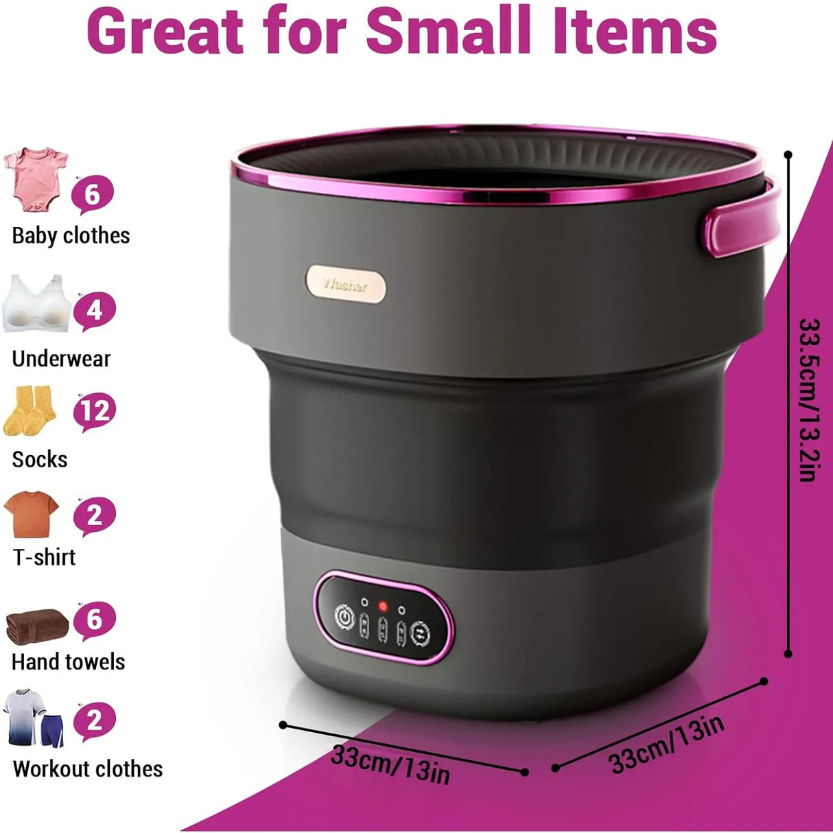 Portable 13L Mini Washing Machine Foldable with Spin Basket 4 Modes for Baby Clothes