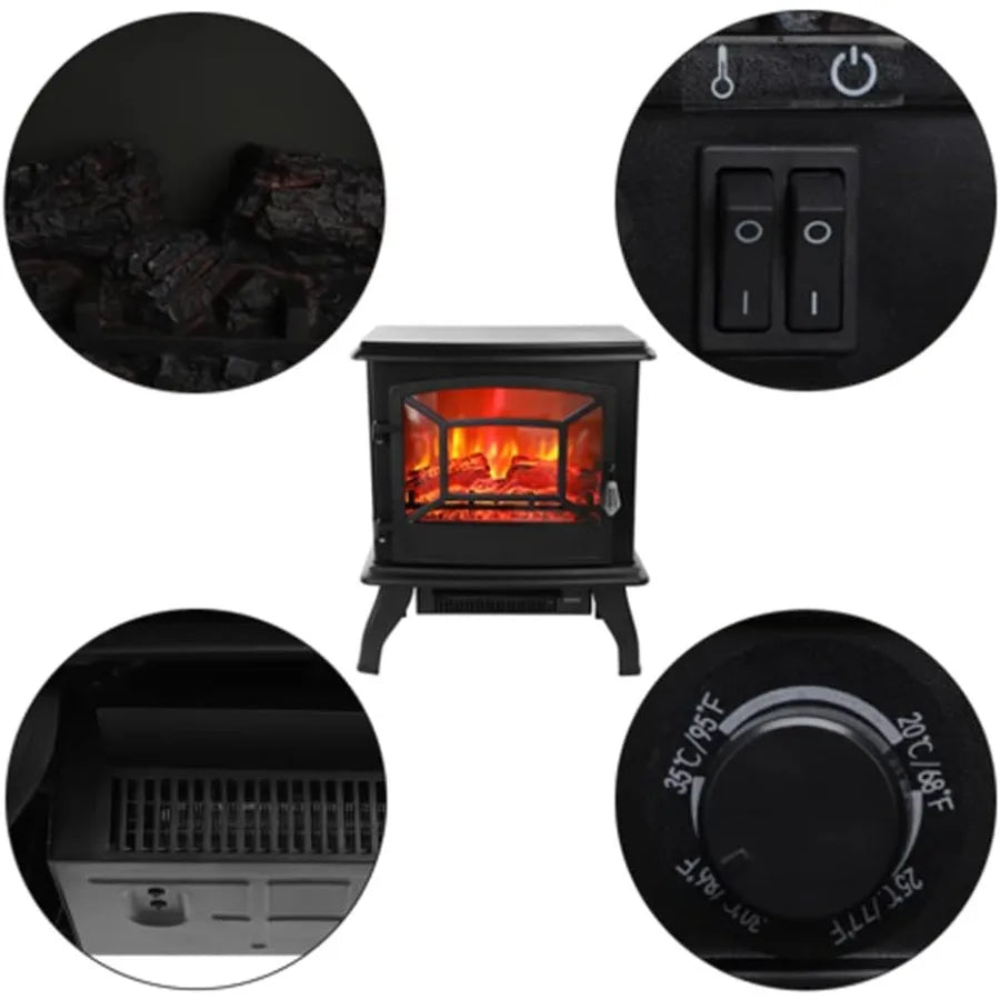 20-Inch Electric Fireplace Stove Heater with Realistic Flame & Adjustable Heat