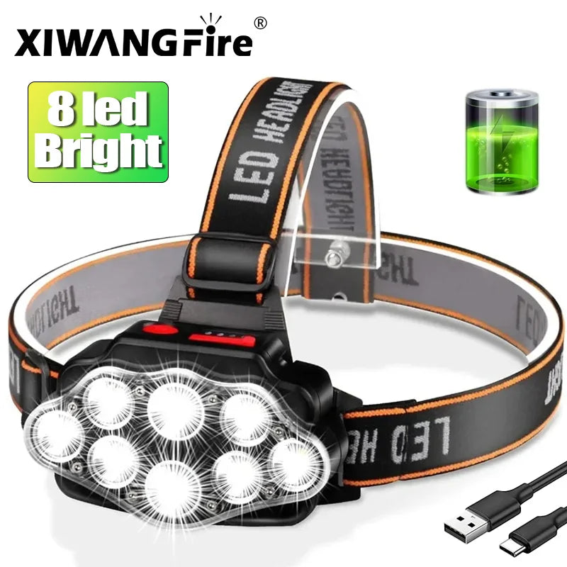 8 LED Rechargeable Headlamp Powerful Headlight for Camping Fishing Hiking