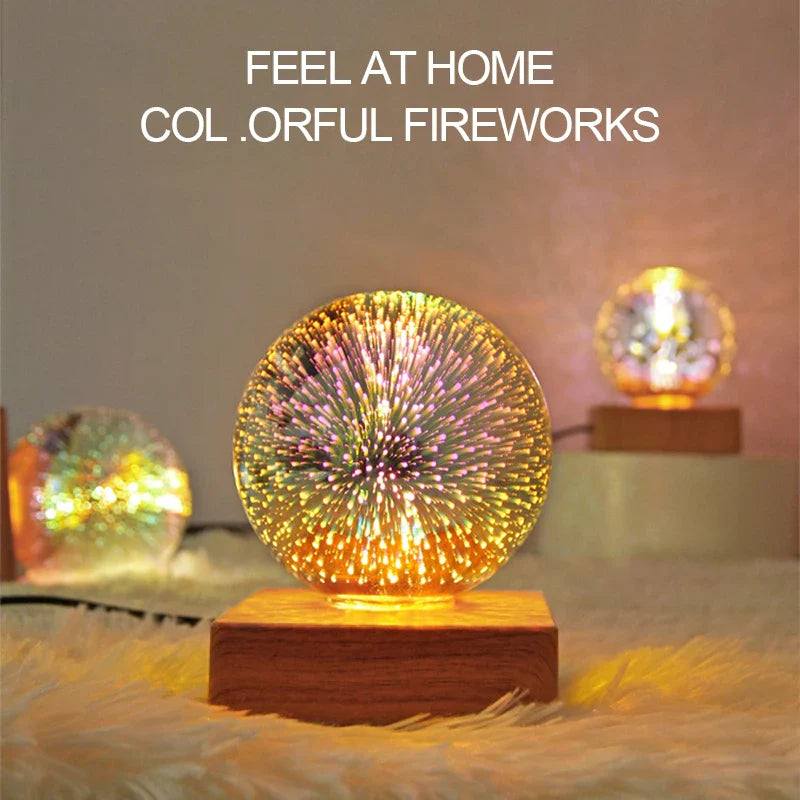 3D Firework LED Night Light Glass Ball Starry Sky Table Lamp