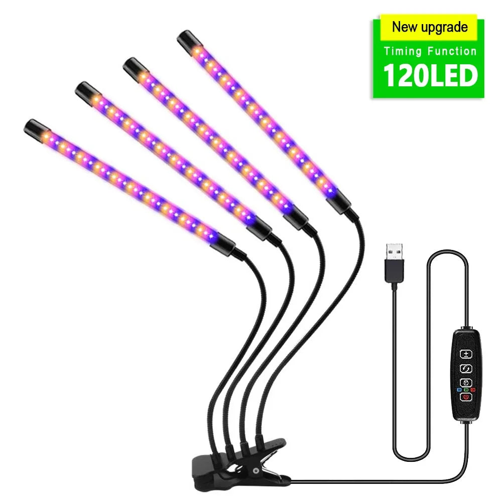 USB LED Grow Light Full Spectrum Clip Plant Lamp with Timer Control