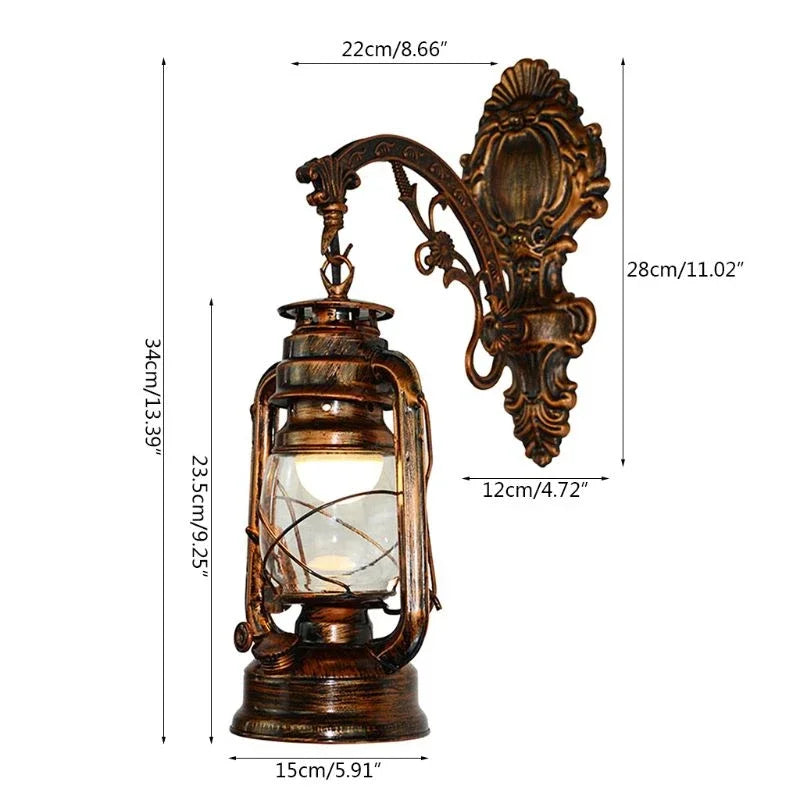 Retro Kerosene Wall Lamp Antique Bronze Iron Horse Lantern Corridor Lighting Fixture