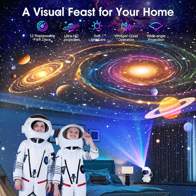 Space Galaxy Night Light Projector LED Astronaut 12-Film Discs Adjustable Brightness