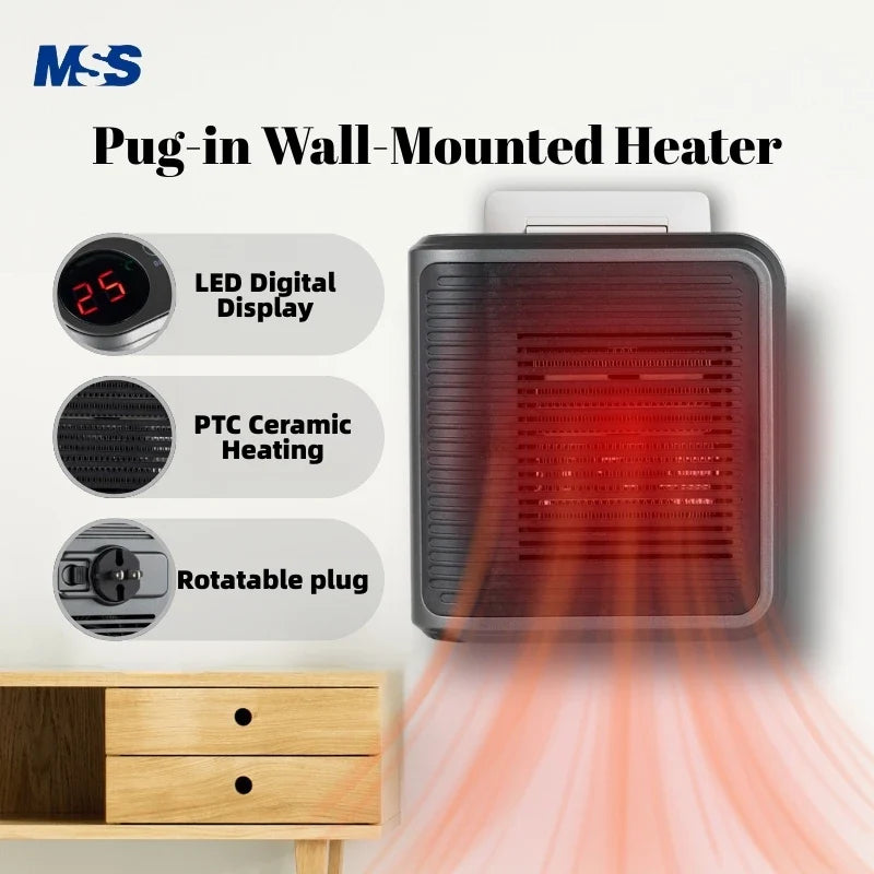 600W Plug In Wall Heater PTC Ceramic Bathroom Bedroom Mini Electric Room Heater